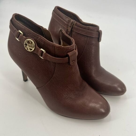 Coach Salene brown leather boots shoes size 7.5 4 inch heels - Picture 1 of 16